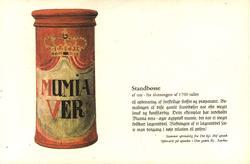 Postkort. Standbøsse i tre til oppbevaring av forskjellige p