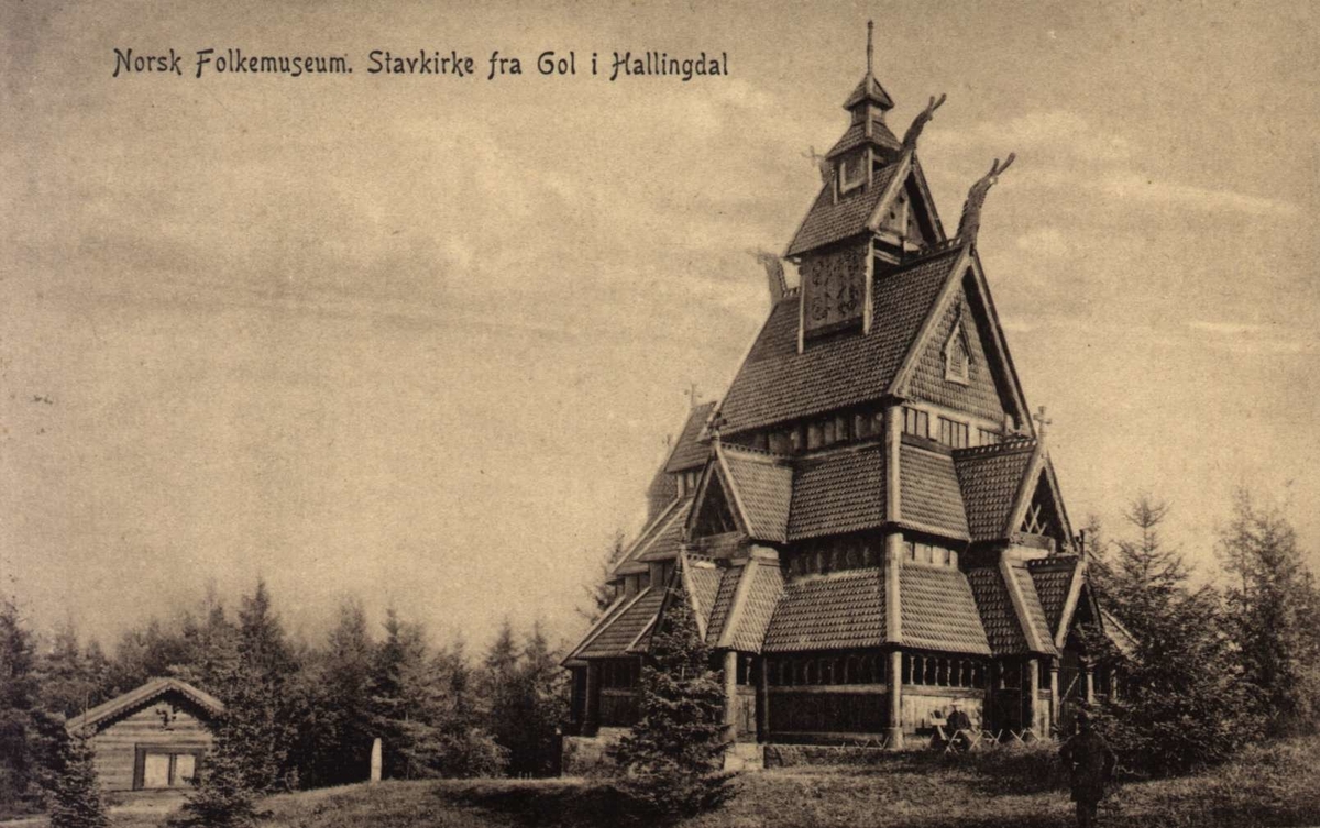 Postkort. Norsk Folkemuseum. Gol Stavkirke.