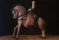 Postkort. Brud til hest, utskåret i tre. Øst Telemark ca 182