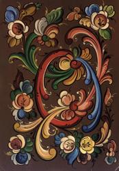 Postkort. Jule- og nyttårshilsen. Motiv fra norsk rosemaling