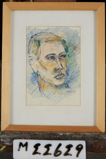 Pastellteckning på papper.
Självporträtt av konstnären. Patrik Reuterswärd (1885-1971)