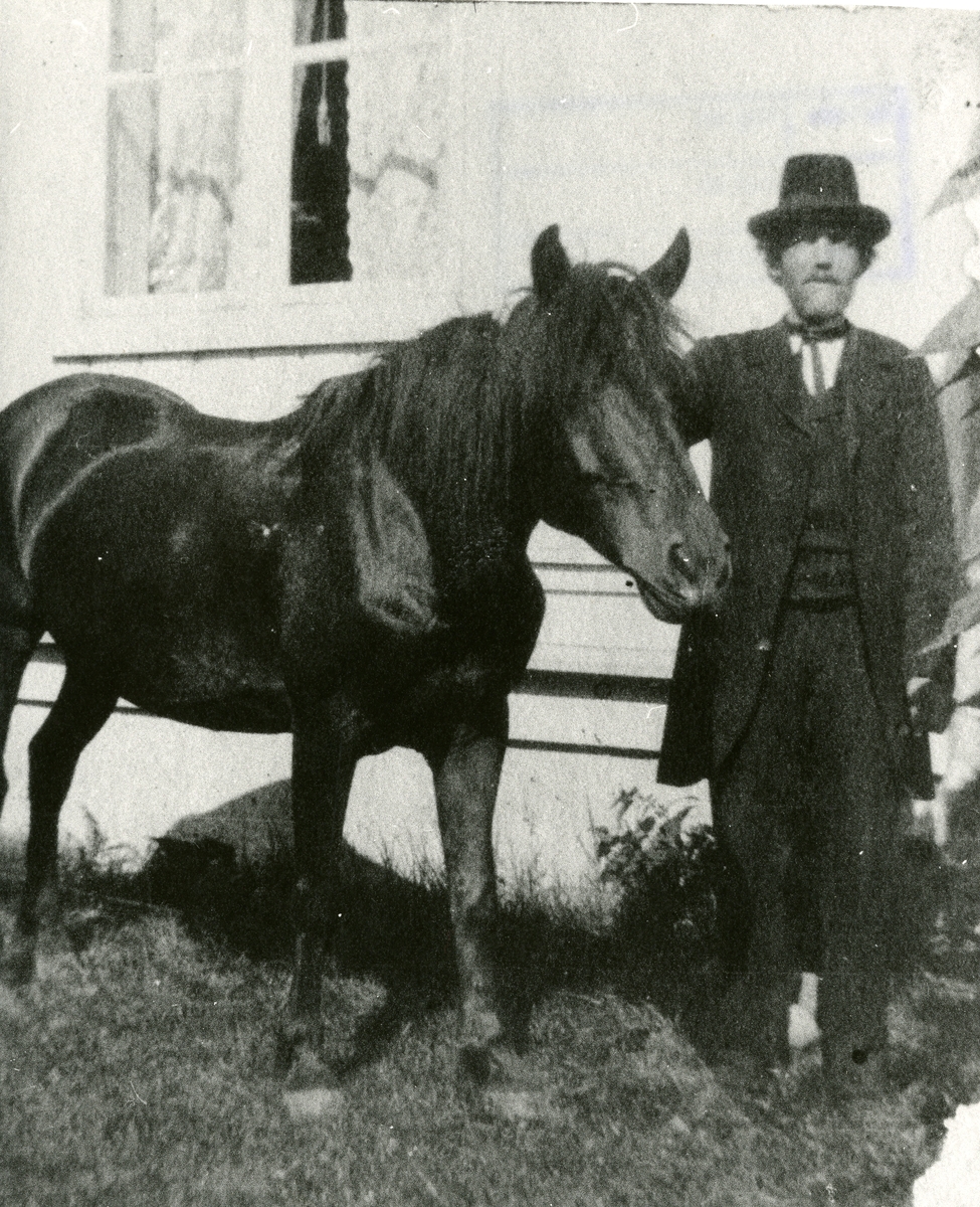 Thomas Barth med hesten Prestegardssvarten. Tatt ca 1915.