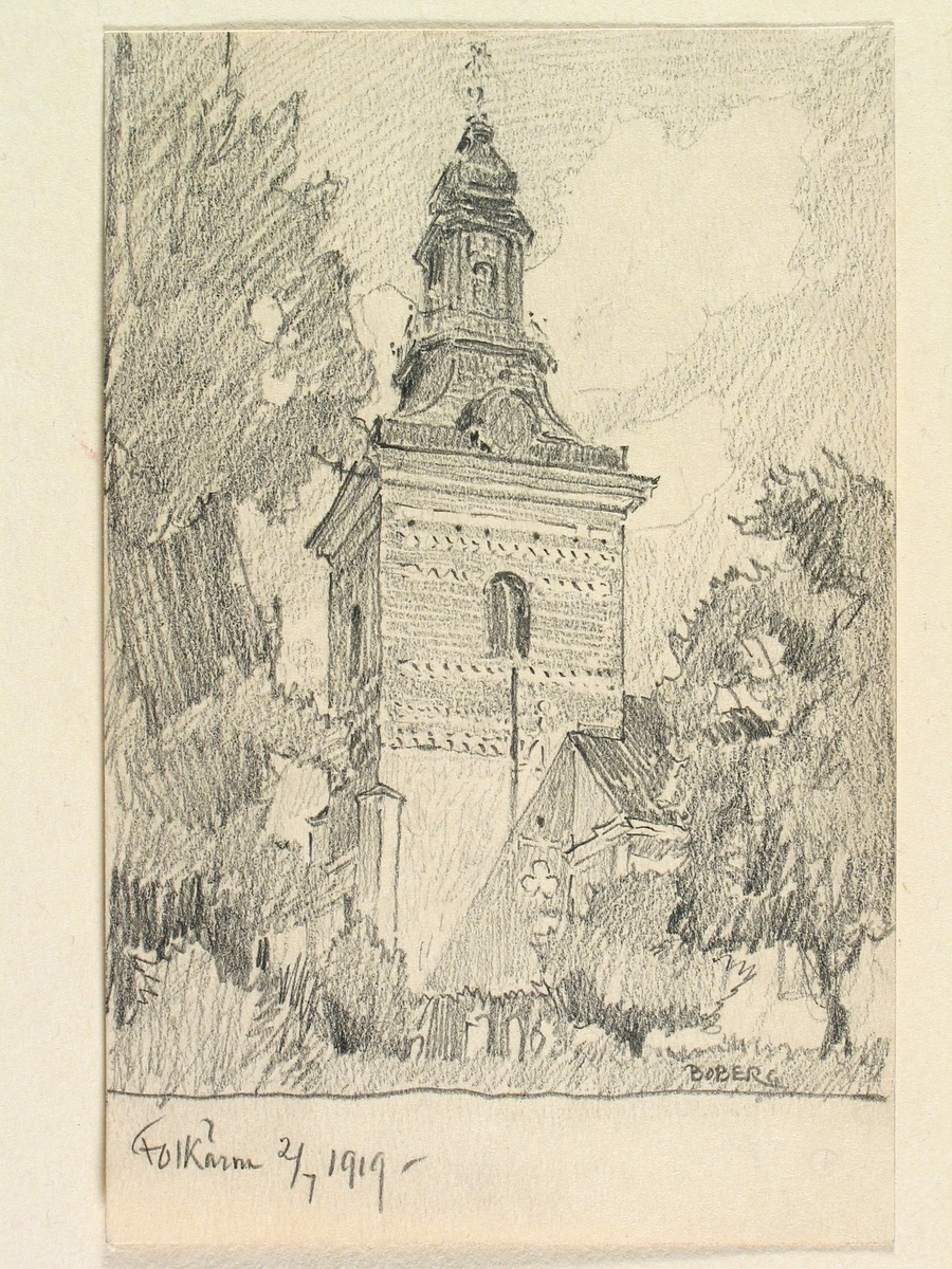 Teckning av Ferdinand Boberg. Dalarna, Folkhare hd., Folkärna sn., Folkärna kyrka