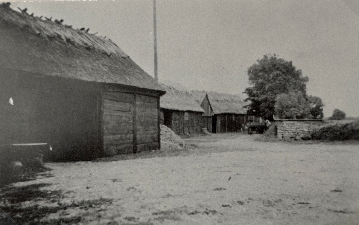 Bild från Törnbotten i Algutsrum omkring 1940. Bygatan med lador vid "August Karlssons hörn".