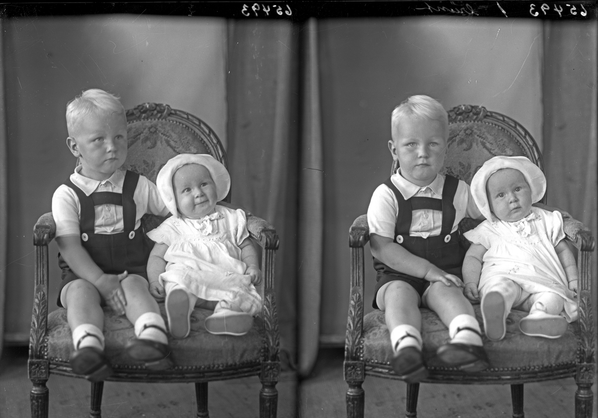 Portrett. En ung gutt og et lite barn. Bestilt av Finn Lie. Sundgt. 159.