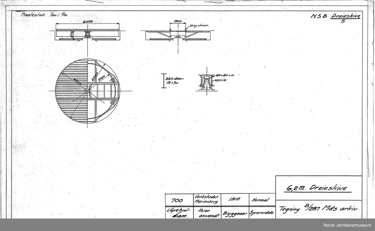 Oversiktstegninger fra NSB Verkstedkontoret
10 tegninger av svingskiver på jernbaneverkstedene