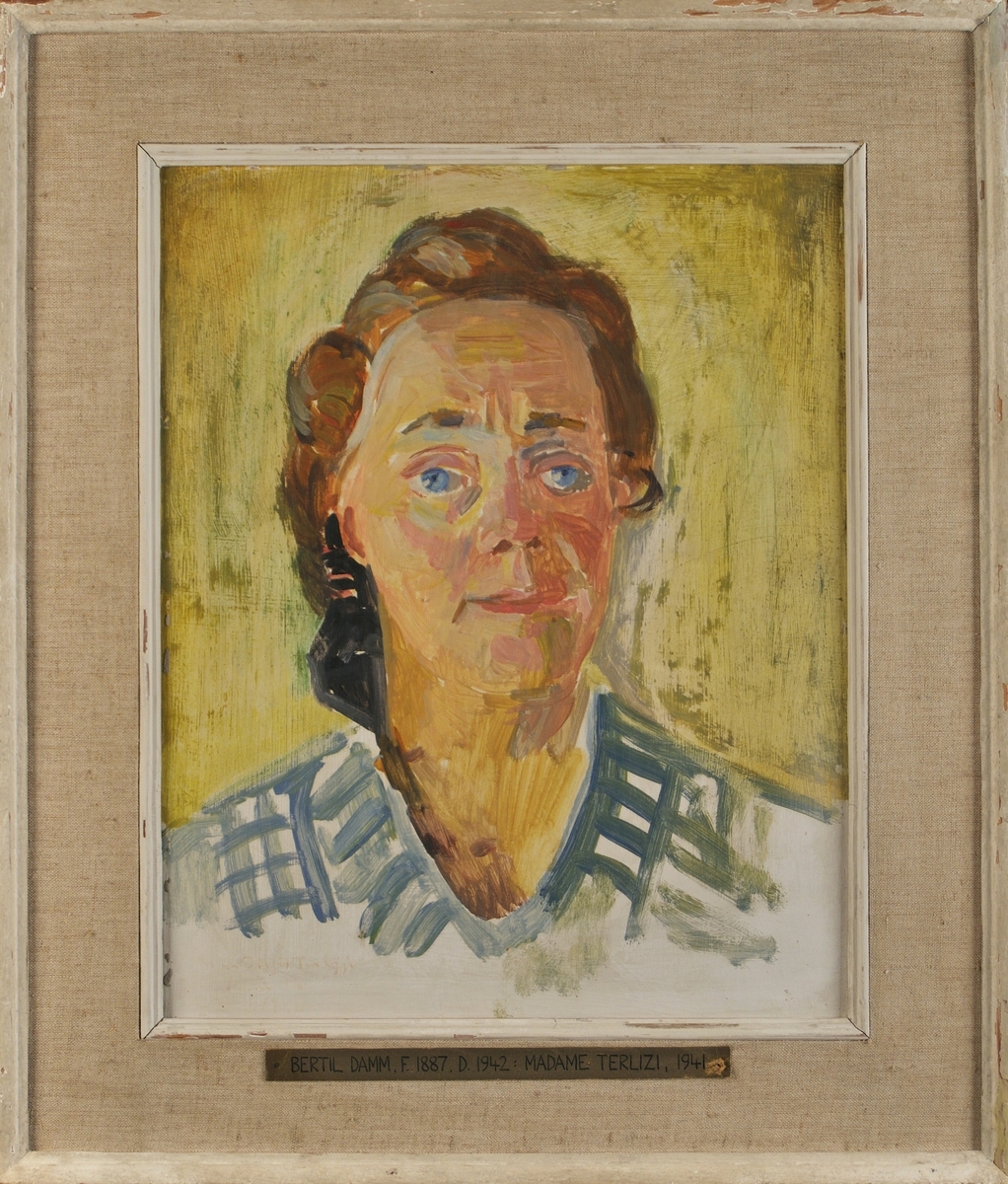 Porträtt i olja av sångpedagog Madame Terlizi, 1941, av Bertil Damm.