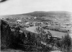 Oversiktsbilde, kulturlandskap, bebyggelse, elv. Utsikt fra 