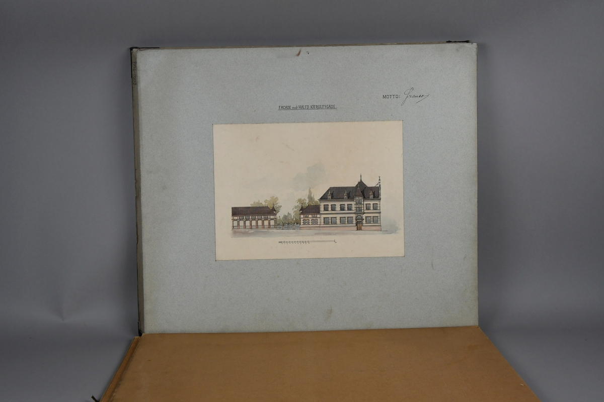 Mappe med konkurransetegninger til posthus i Bergen.