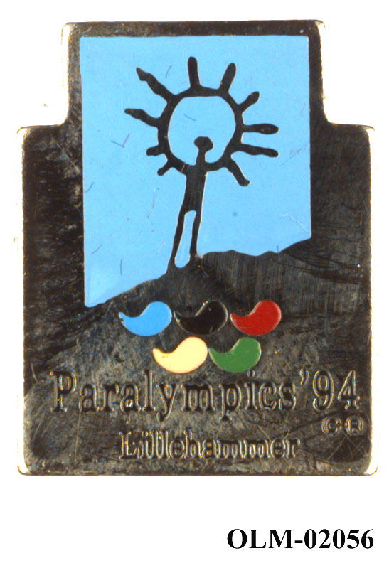 Rektangulært merke med emblemet for Paralympics '94