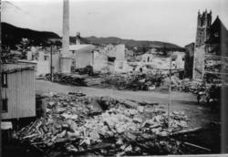 Namsos. Ruiner i Namsos sentrum.