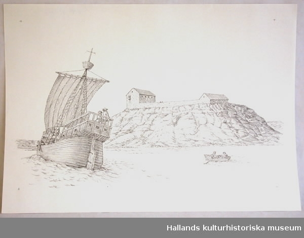 Blyertsteckning, Varbergs fästning från havet.