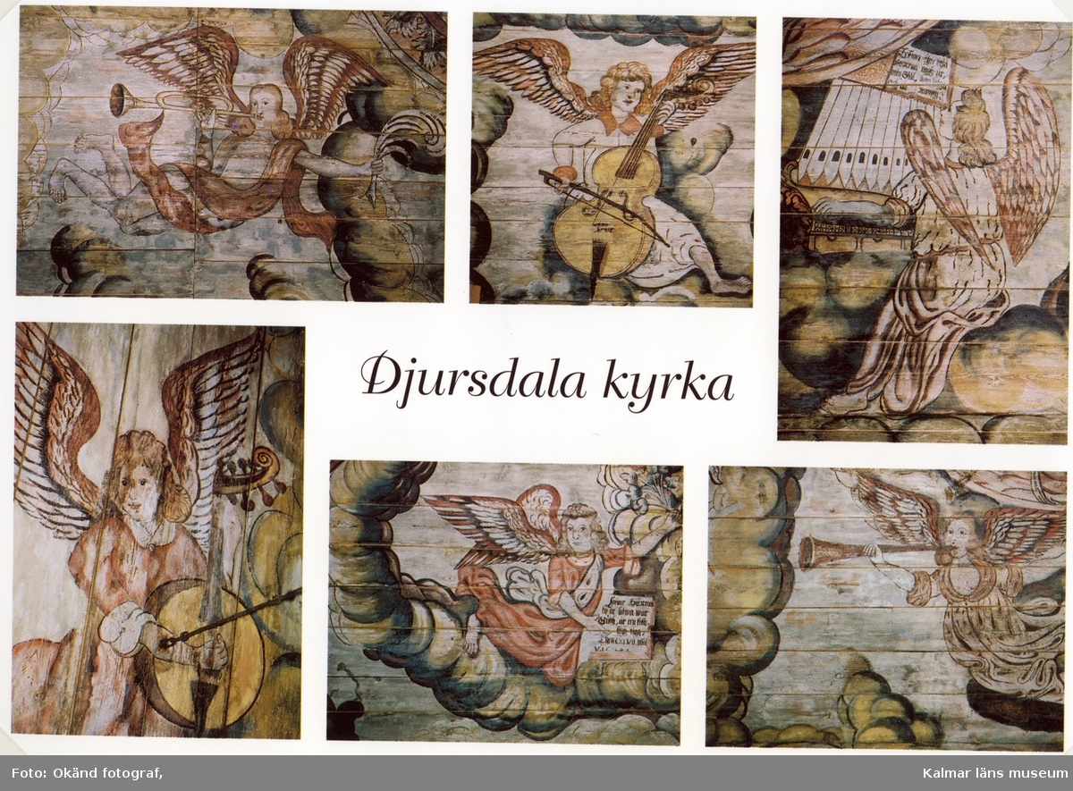 Vykort från Djursdala kyrka, föreställande takmålningar.