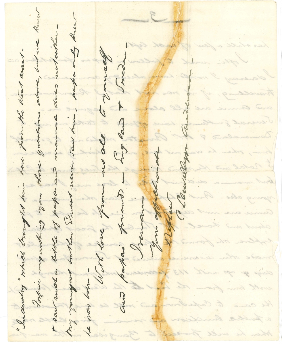 Brev från Charles Llewellyn Andersson till sin faster daterat 30/10 1877.

"Cape Town
30th October 1877.
My dear Aunty, 
Mamma received your last kind letter, and i very sorry not having answered it sooner. I have lots to tell you how I am getting on in the Telegraph Department. We have a new Manager Mr. Sivewright. He has come out here from England, to inspect our lines & will be here for about two years only. He is introducing altogether a new system of working. The same as used in England. He is a very nice gentleman. We all like him very much. He is now at King Williams Town, and has been there for some time, as it is the principal town near the Kafir war. We have had lots of work lately, and have had to keep the office open day & night, (otherwise it is only open from 8 a.m. to 6 p m), and I have come in for my share of night work. Several lots of volunteers have gone from here and other places to the frontier, and are now trying to catch the Chief Kreli, who has been causing Gov-t a great deal of trouble and annoyance. I hope they will catch him. About this time last year, we had a war on the frontier with another Chief named "Langalebelele" who they caught and he is now staying an a small place near Capetown with a few wives. It is altogether too good a life for him and I daresay he enjoys it. They should send Kreli to Robben Island (a small island in TableBay with a lunatic asylum on it), it is what he deserves. He has caused a great deal of mischief & expensive to Gov-t. How I should like to go to have shot at him. Well, as I was saying when the thought of Kreli came and interrupted me- We are now making a line to Natal, passing a long the boundary of Kreli's country. We have a nice Chief clerk Mr. Duff, who acts while Mr. Sivewright is away on line and then we have a nice Inspector, Mr. Bayly. The three of them are liked very much by the clerk. Mr. Sivewright is getting rid of all the lazy and good-for-nothing clerks - So that we are getting a nice lot of clerks in our office. There is a nice new office being built for us. It will be finished in about a year's time. Mr. Sivewright has made a few alterations in the plan when he came out here. So that we will have a very nice office; as it will be fitted up like the English offices. We have lots of room in it and he will encourage to set up nice things such as lectures on telegraphy which I daresay he, & Mr Bayly will give us - and a reading room and library; and he is going to start a small journal of a page or two to begin with; it will be written with the electric pen. (which he brought out with him). One copy is written on a stencil with the pen, from which between two & three thousand can be made from at the rate of about 400 an hour, in a press made for it.
I am now 3rd. Telegraph Operator and am getting L 100 per annum from this month, which is a great help to mamma.
I am very glad to be able to help her now because she has worked hard for the last 10 years for myself, sister & 3 little Brothers to give us a good education. The three of them are still at school and Annie got a beautiful piano a present from Mr. Axel Ericson.
I have often wished to ask grandpapa a few things about papa, and I would be very glad to know them, if you think right to tell me. Mama could never tell me why papa's name was altered from Lloyd to Anderson? And what sisters & brothers papa had? As I should like to know them all, as I may one day, when grown up, visit Europe. If poor papa had only lived we would all have seen papa's relatives. It was his intention to take mamma and us to Europe, when he went up to settle affairs in Damaraland before he left, but we never saw him again. I should also like to know about the notes and papers of papas that grandpapa had to write books from. "The Lion & Elepahnt" and "Notes of Travel" I have read them both, and like them very much, especially the last. They were a great help to mamma. She has still a few of each left.
I often wish to follow in papas footsteps, and I daresay I would have already commenced travelling, if it was not that I know mamma and Annie are all alone och require me. Several Gentlemen have offered to take me up to Damaraland & Mr Buxton wished me to go with him, when he was out here, on a shooting excursion to Natal and then round through the Suez canal to England but mamma did not like to lose me, I was so young also. But I hope one day when mamma & Annie are not dependent on me to be able to go about and travel. Mr Stanley the Great African explorer who found the true source of the nile & made other discoveries arrived at SimonsBay a few days ago with 113 followers, who went through with him from the East to the West coast (overland). He came to CapeTown and will be here tomorrow to a public luncheon and remain for a little while, when he will proceed to Zanzibar in the man-of-war "Industry" which brought him here from the West coast.
Forgive my asking you those questions above, but we know & saw such a little of papa and mamma does not either. My youngest brother Ernest never saw him, papa only knew he was born.
With love from us all to yourself and pap's friends in England & Sweden.
I remain
Your affectionate 
Nephew
C. Llewellyn Andersson -