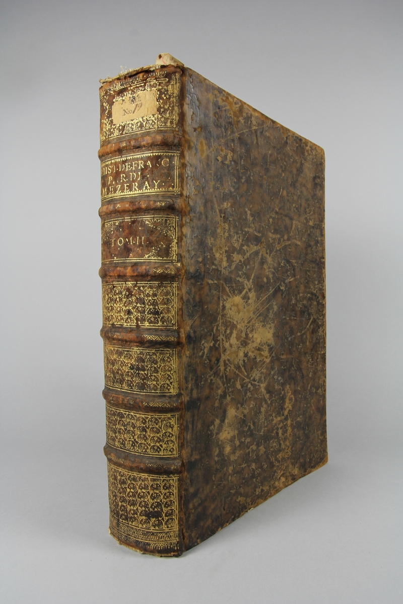 Bok, helfranskt band, "Histoire de France", del 2. Skinnband med guldpräglad rygg i sex upphöjda bind, marmorerat snitt.