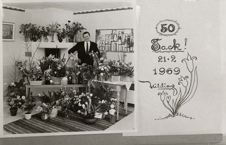 Hildings tackkort från 50-årsfesten, 1969.