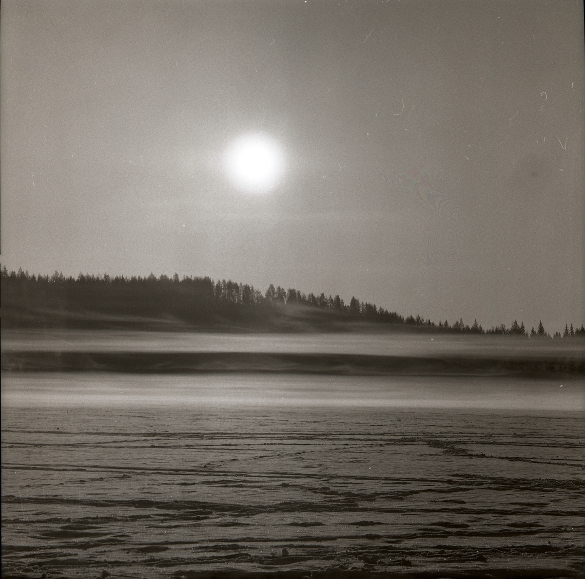 Morgondimma och en blek sol vid Hälsen, 4 april 1960.