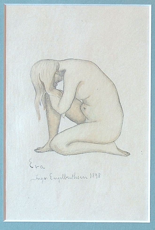 Naken kvinne hviler hodet på kneet