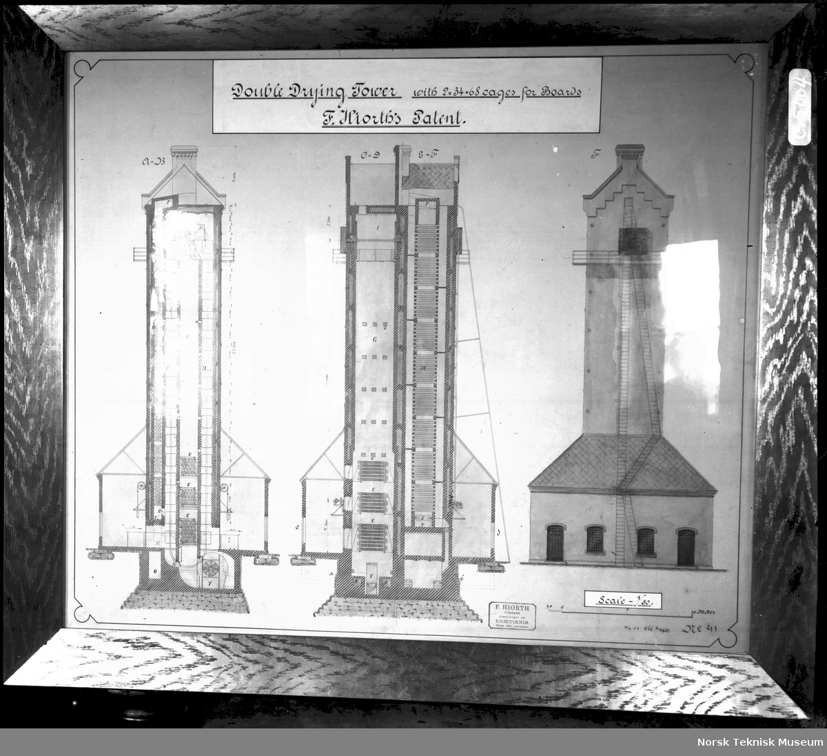 Tegning av tørketårn, Albert Hiorths patent