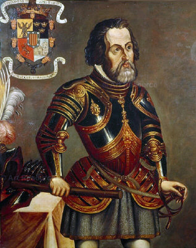 Hernando Cortez, en av de mange spanske conquistadorer. Av anonym (Wikimedia commons