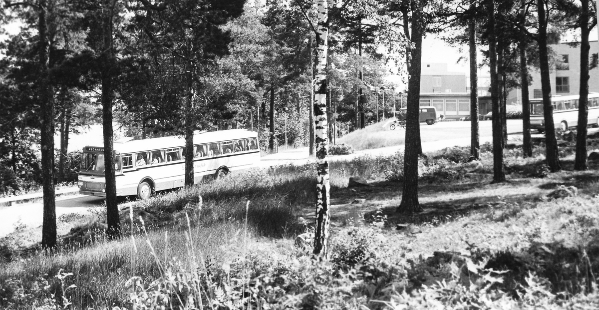 Bussarna på väg mot Sundbyholm. Milostaben i bakgrunden.