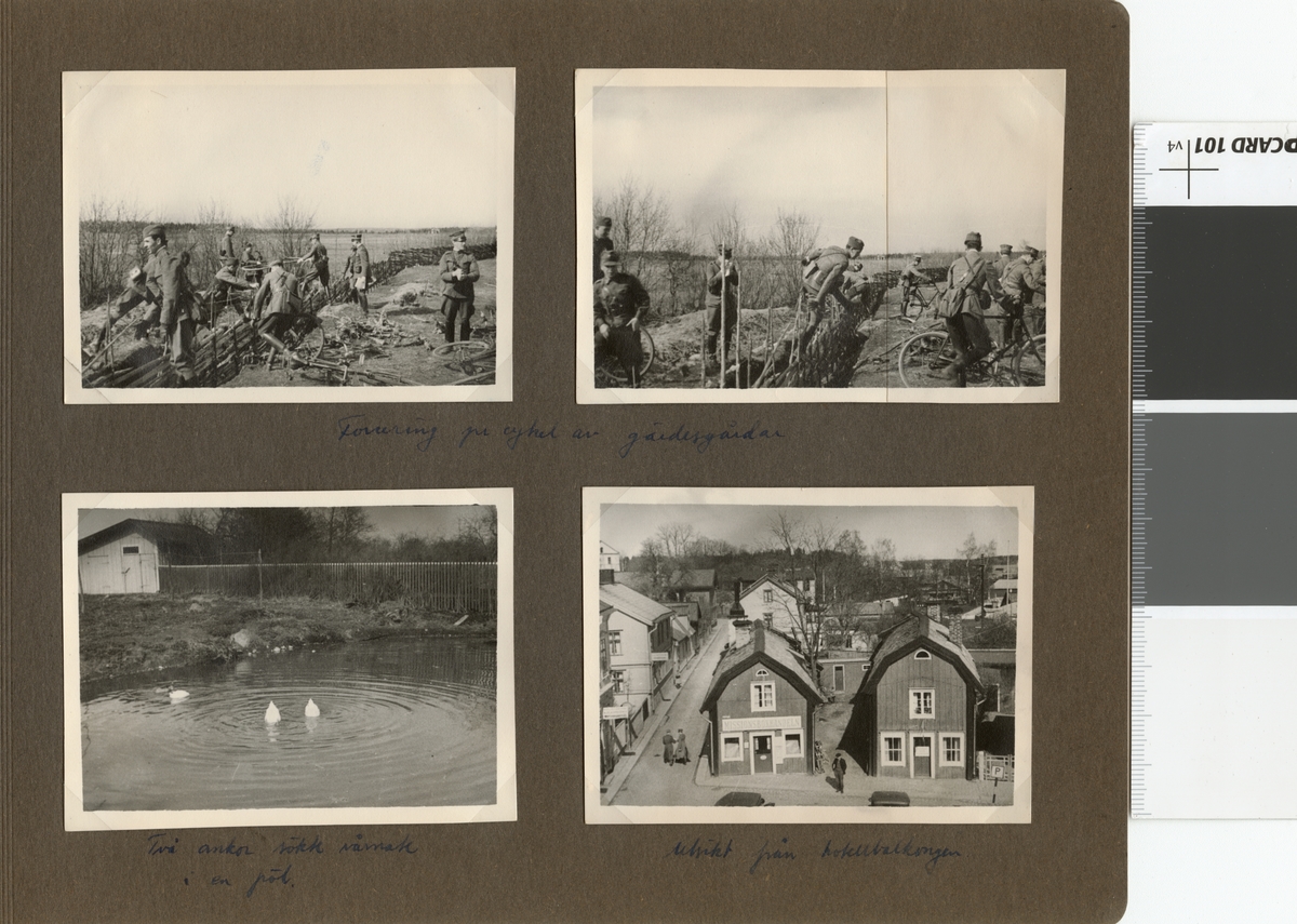 Text i fotoalbum: "AIHS fältövningar i Norrtälje 26-30 april 1938. Två ankor som sökte vårmat i en pöl."