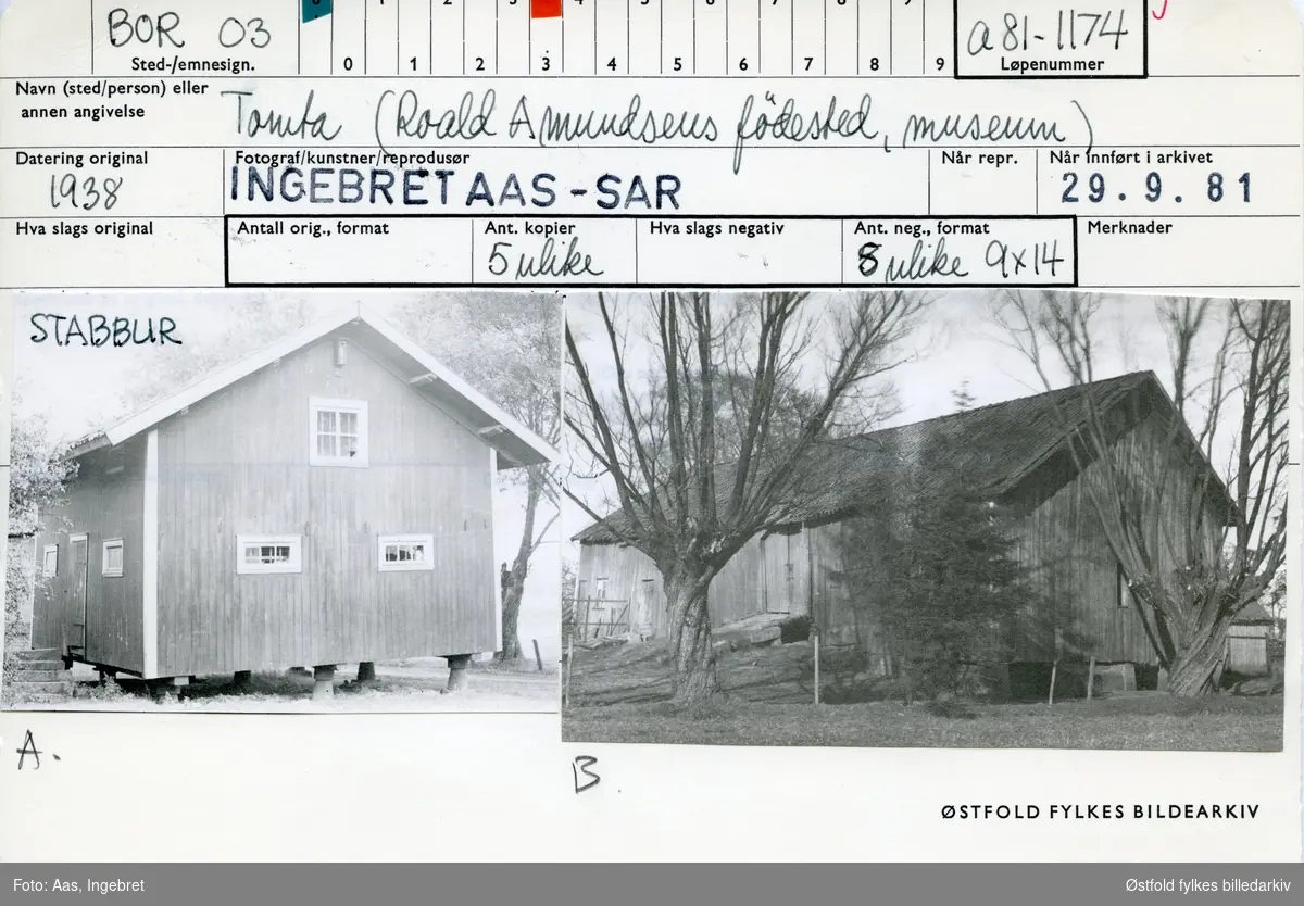 Tomta på Vesten i Borge 1938. Roald Amundsens fødested, museum. Låve.