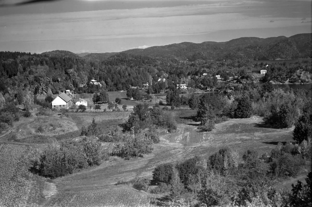 Flyfotoarkiv fra Fjellanger Widerøe AS, fra Porsgrunn Kommune. Porsgrunn. Sandøya. Fotografert av J. Kruse 08.08.1959.