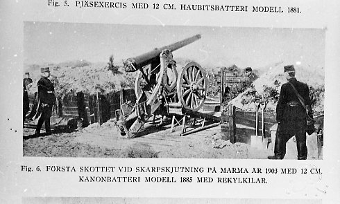 Kanon (positions-) m/1885. 12 cm. Marma skjutfält.