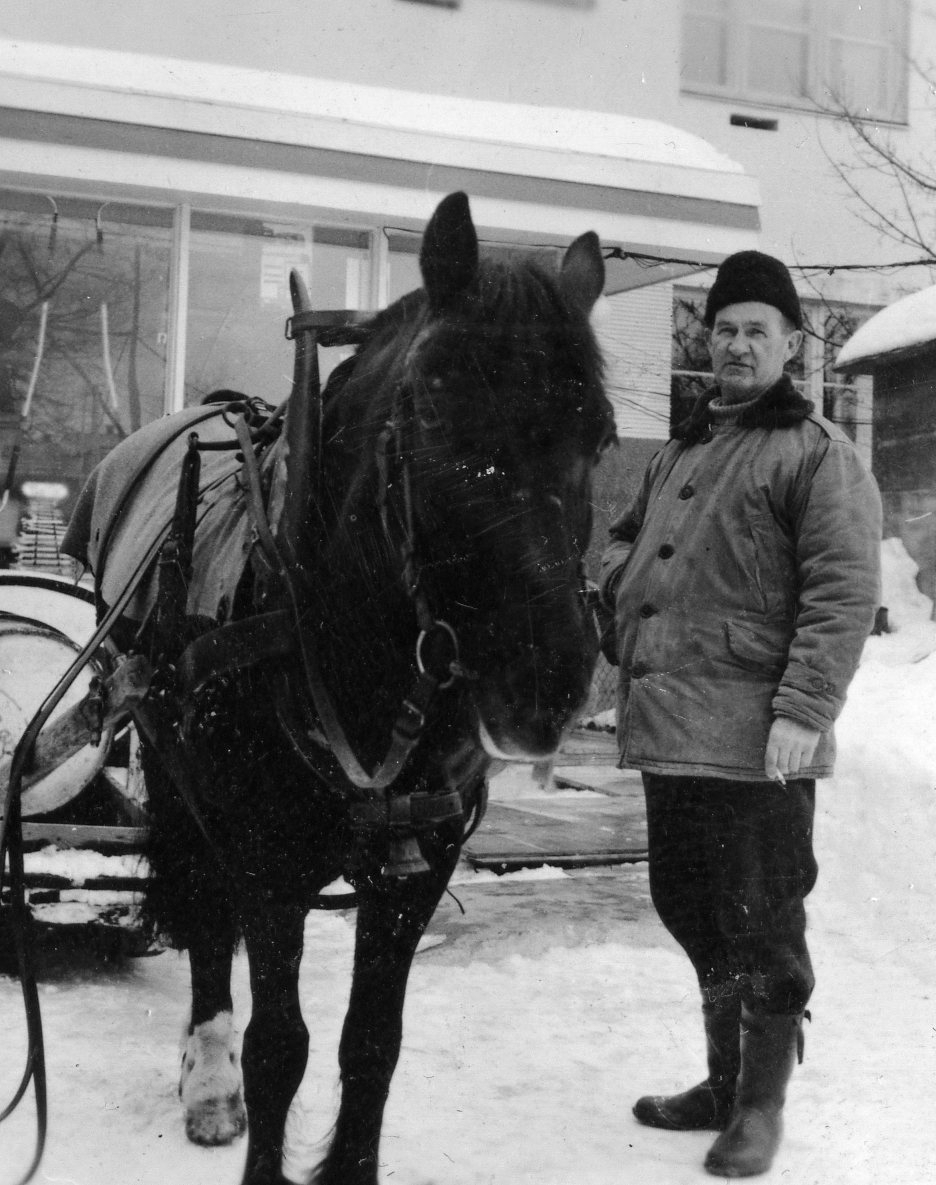 Ingvald på Øya med hest og slede. Ca. 1940-50