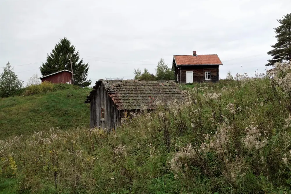 Stallen ved Auli mølle hadde et stort behov for vedlikehold. I bakgrunnen mølleboligen. Foto: Berit Anderson