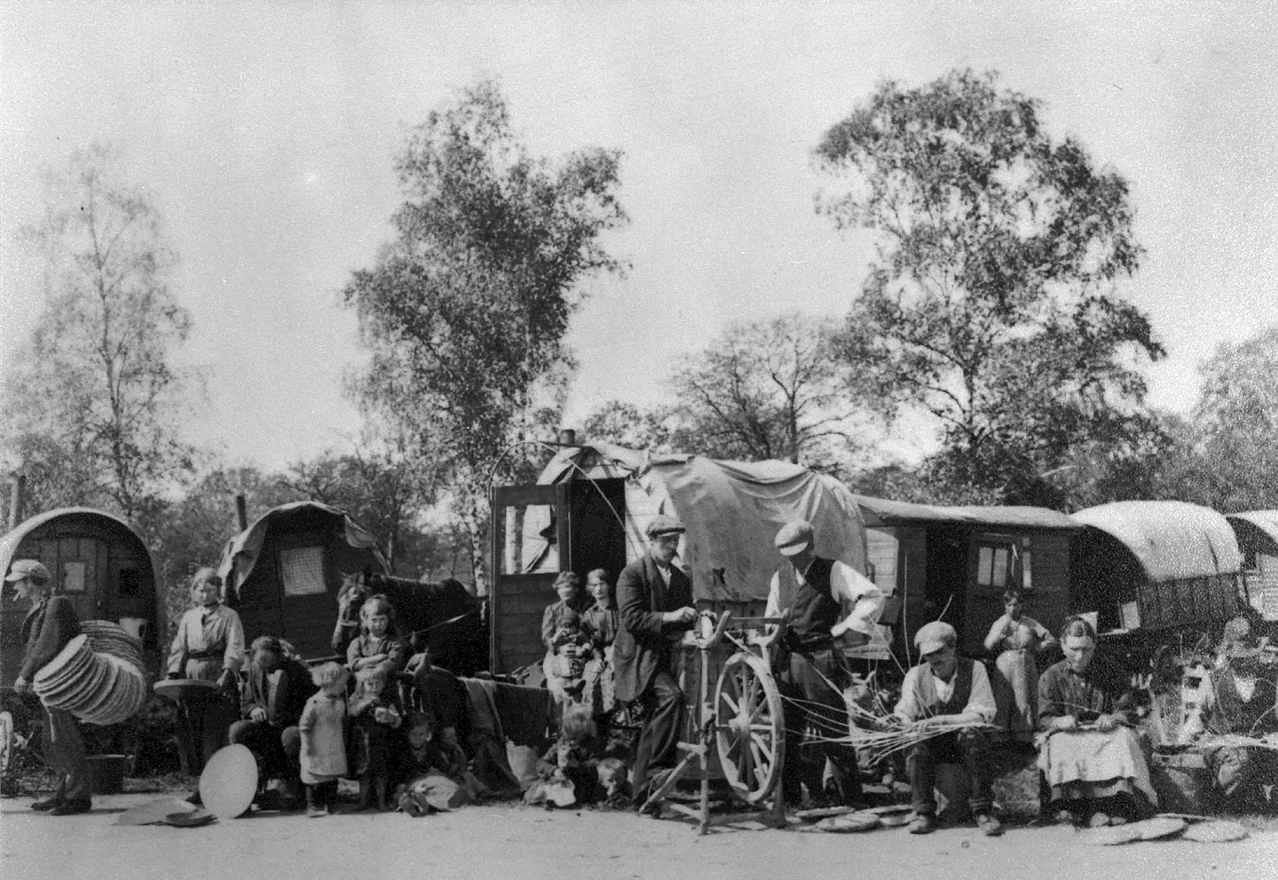 Working on crafts while traveling in Germany. Ca. 1925.