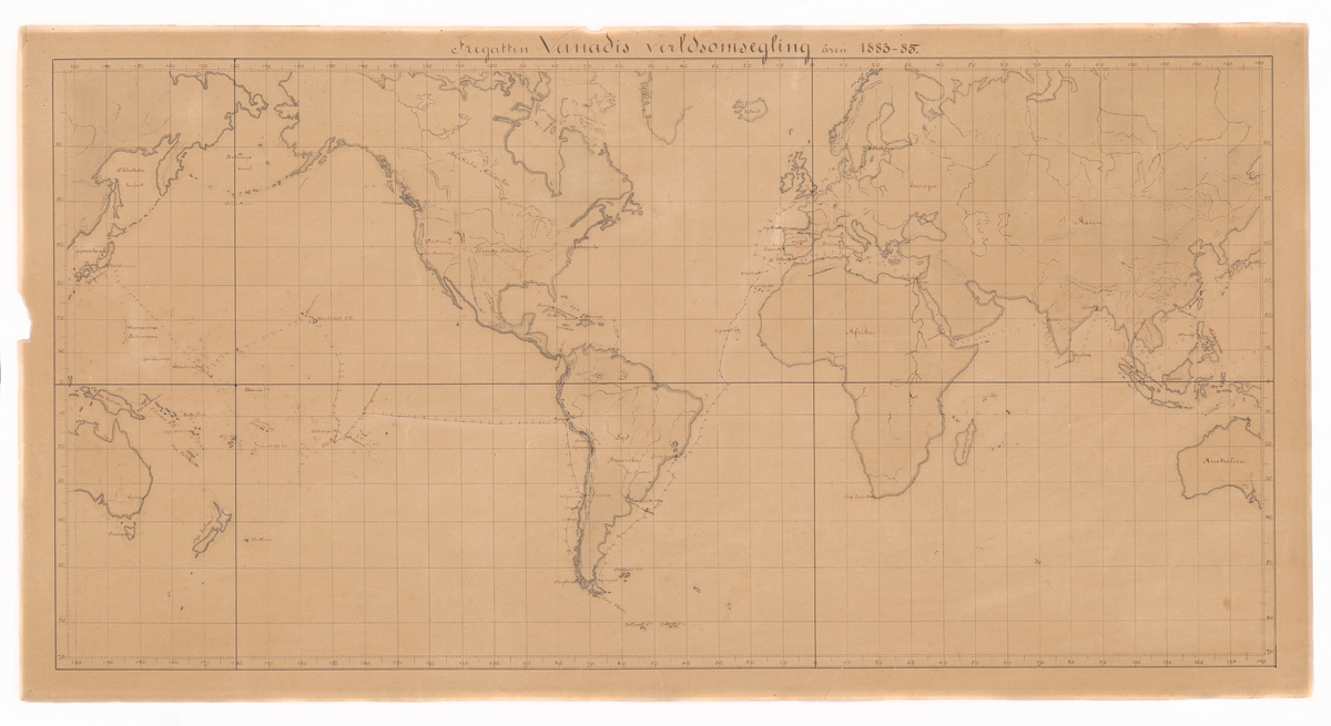 Karta över fregatten Vanadis världsomsegling 1883-1885