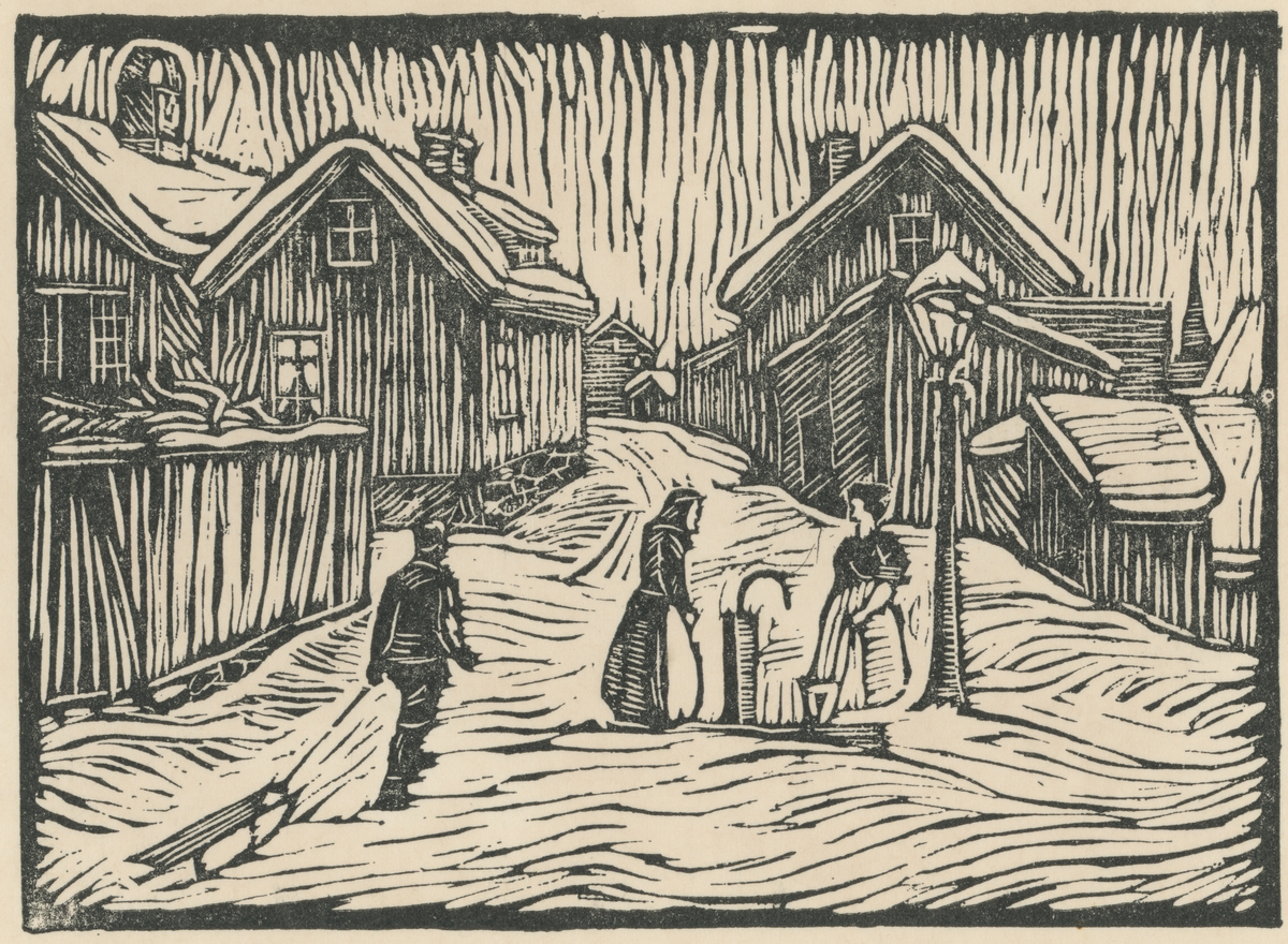 Bjerget. Tegning. 1938.
Kommentar:	"Konene ved vannposten"