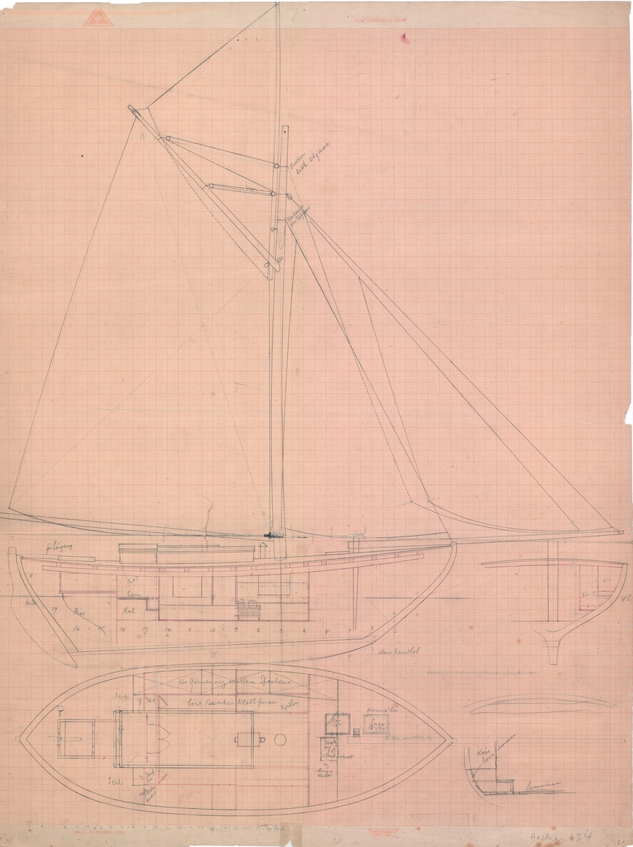 Linje- og arrangementstegning av losbåt 'Garibaldi'
