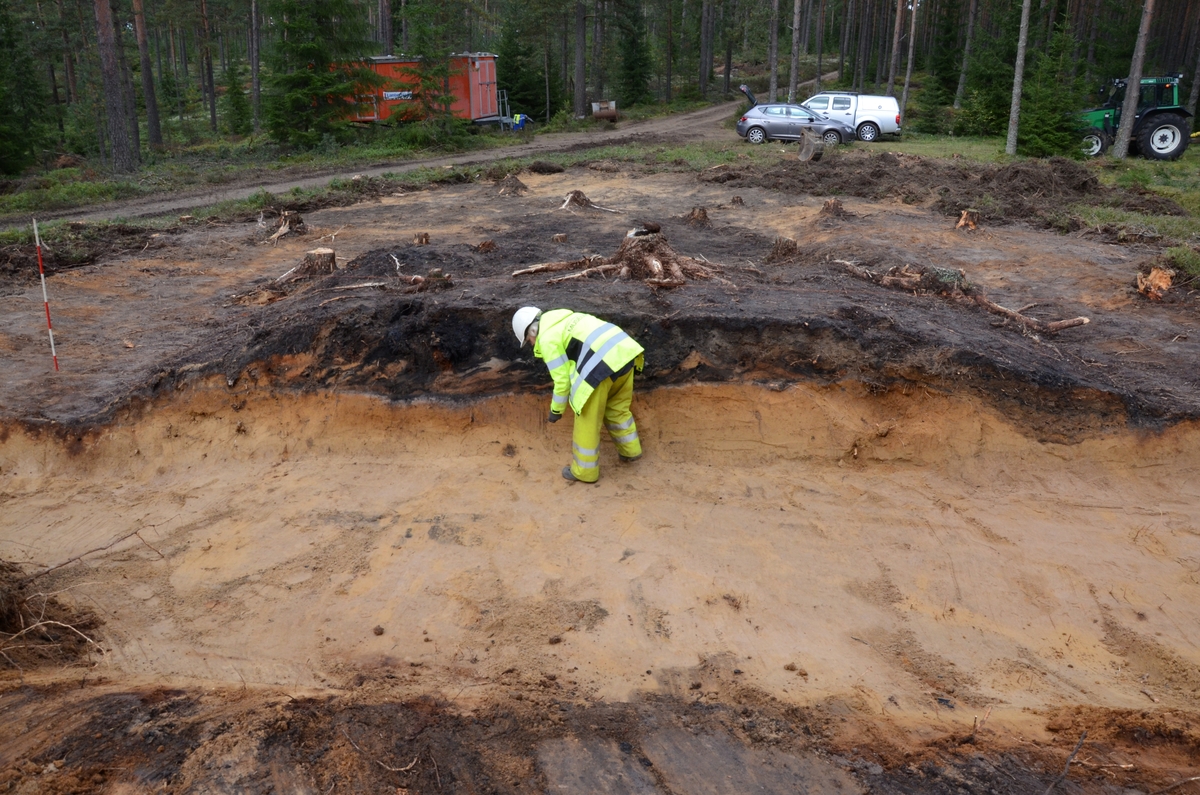 Bilder tagna vid en arkeologisk förundersökning där liggmilor, kolningsgropar och en hålväg undersöktes i Barnarps socken i Jönköpings kommun.