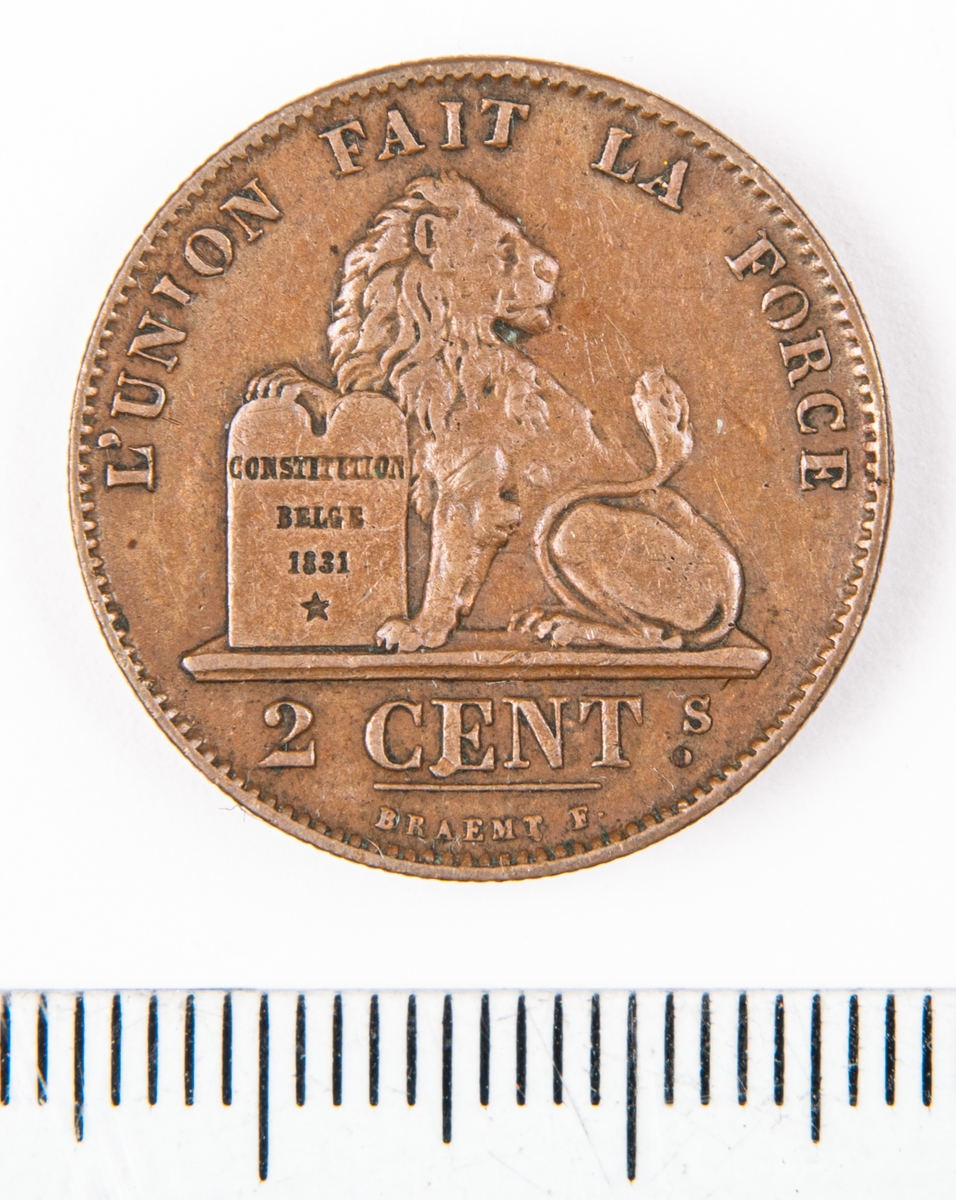 Mynt från Belgien, 1870, 2 Centimes.
