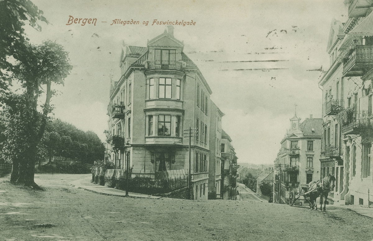 Bergen. Allégaten og Fosswinkels gate. Utgiver: O. Svanøe, 1905.