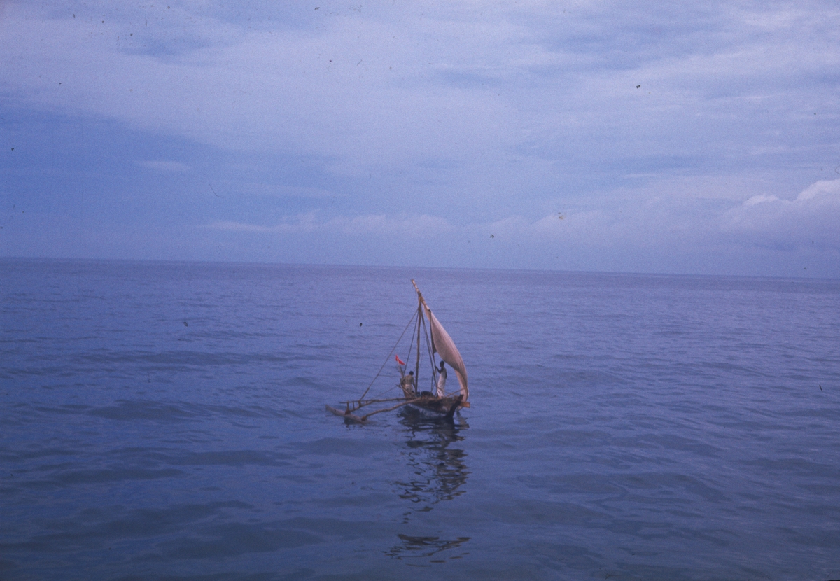 Bilden visar en utriggarkanot till havs i Sri Lanka.
