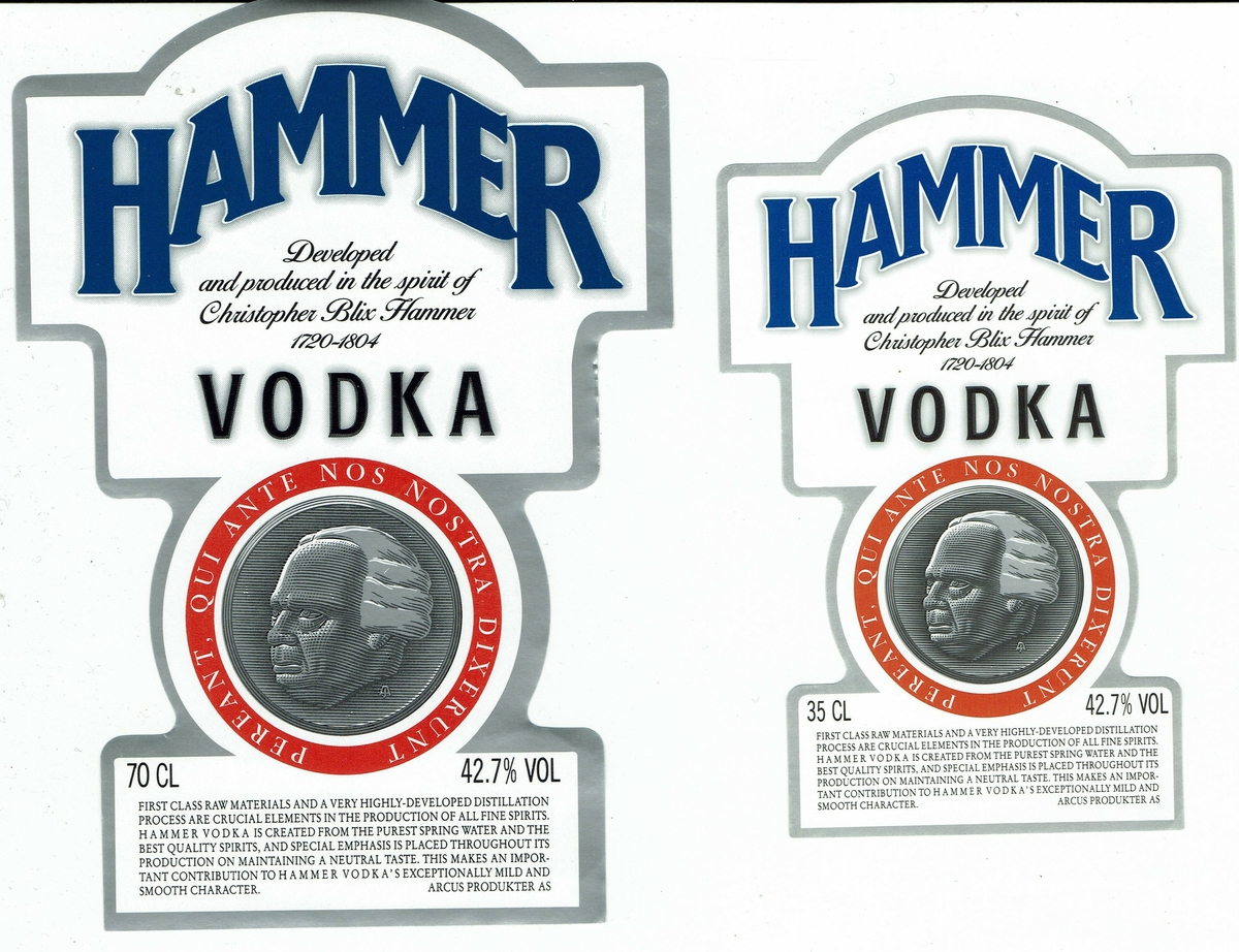 Hammer Vodka.  42.7 % vol. Arcus Produkter AS. 