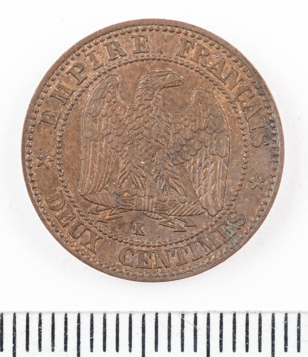 Mynt Frankrike 1862 2 Centimes.