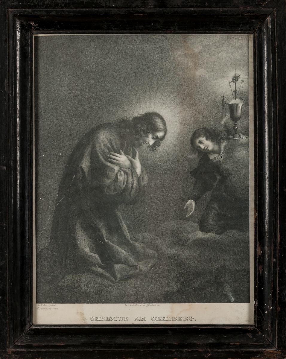 Litografii: Christus am Oehlberg.
På baksidan står textat: Minne till Gefle flickskola av Landshöfdingskan F. E. Prytz 1861.