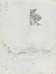 Tregruppe; utsikt over Salzburg fra Kapuzinerberg [Tegning]