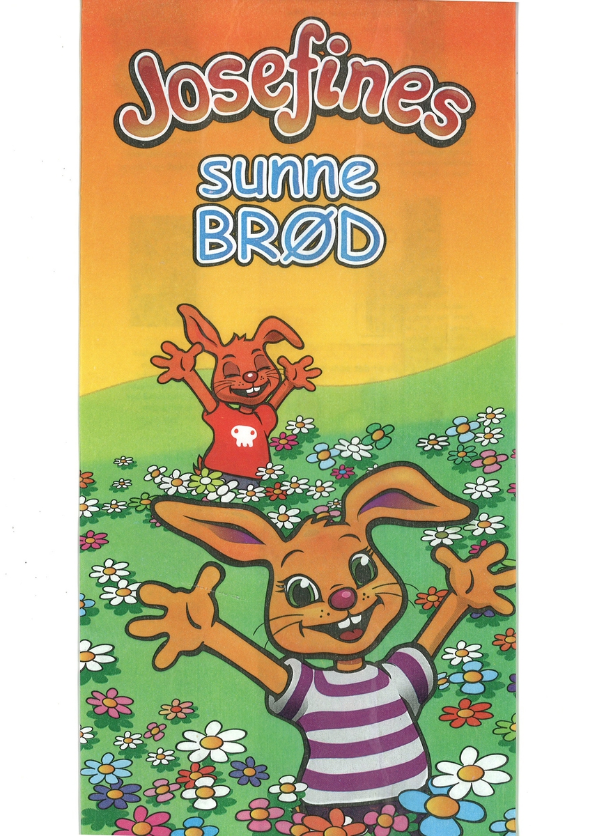 Forsiden: Tegning i farger av to kaniner som står med armene ut i en blomstereng.
Baksiden: Tegning i farger av flere smådyr med ballonger som krysser hverandre.
Nøkkelhull ikon.