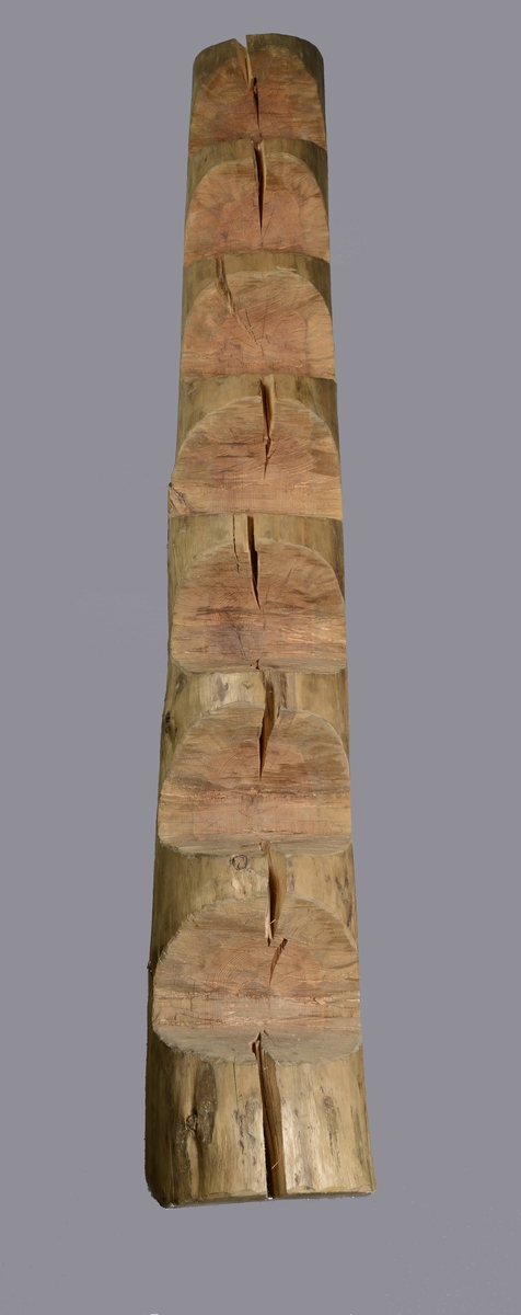 Bratt trapp laget ut av en tømmerstokk med uthogde trinn.