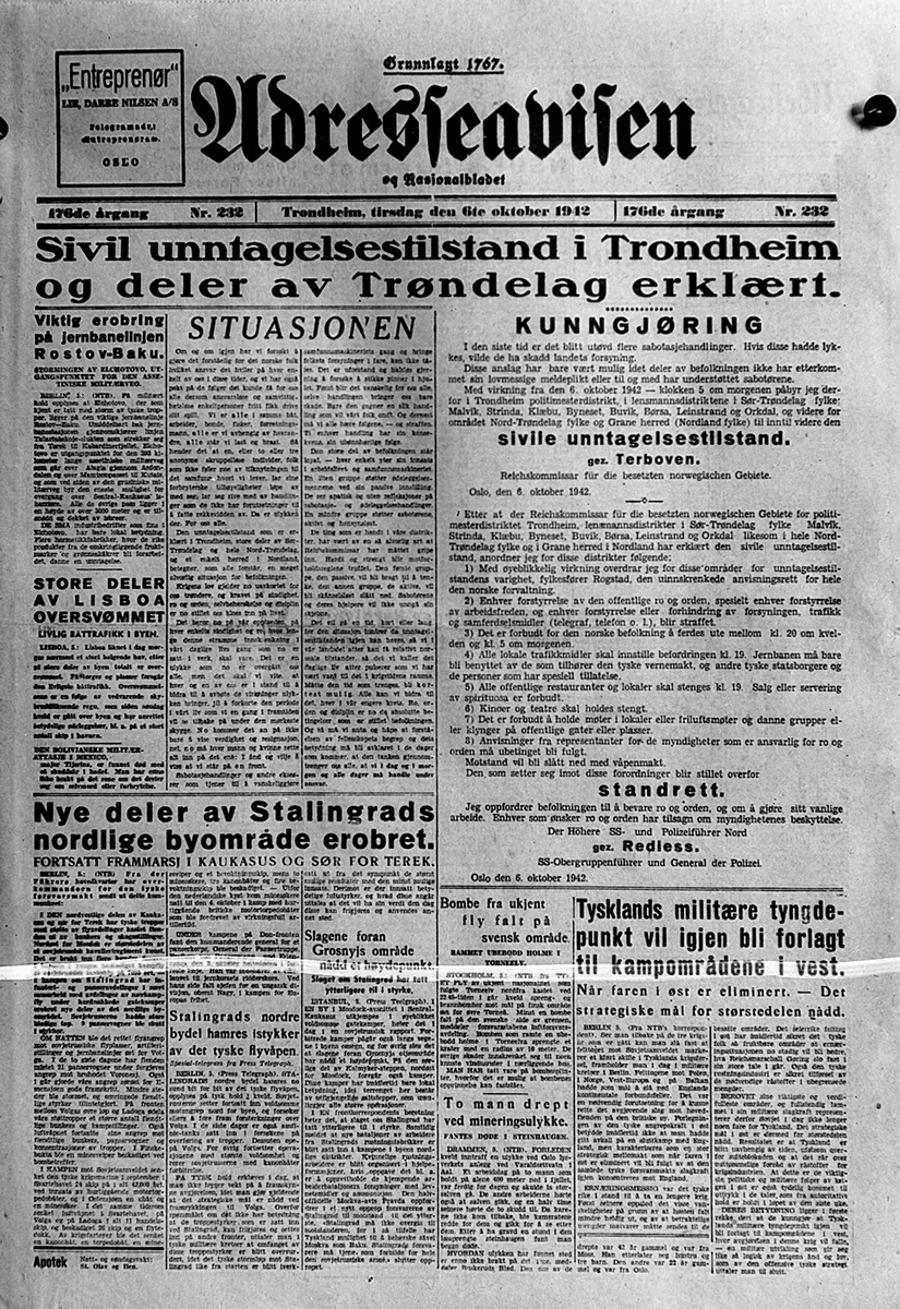 Aviser - utsnitt fra tyskertiden 1940-45