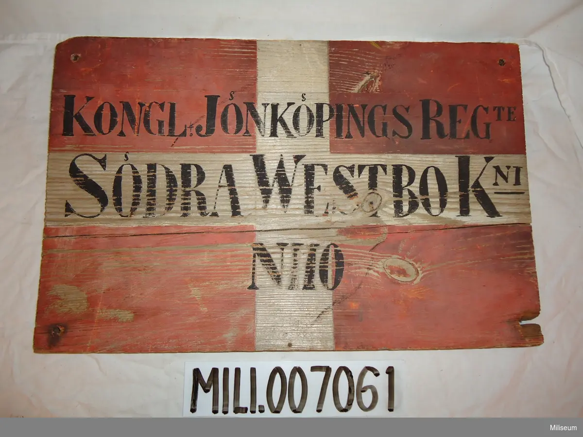 Soldattorpsskylt för rote nr 110 Skivabo (Burseryds sn), Södra Westbo kompani, Jönköpings Regemente, I 12.