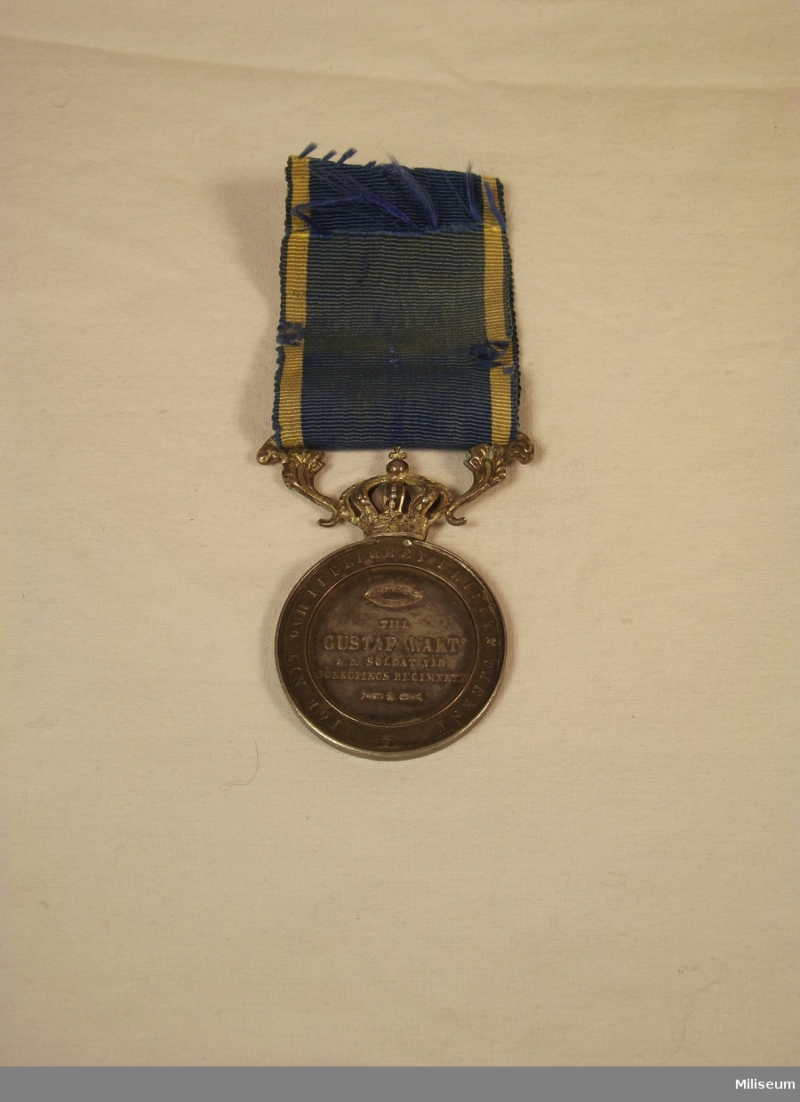 Medalj för nit och redlighet i rikets tjänst.
Med tillhörande ask.