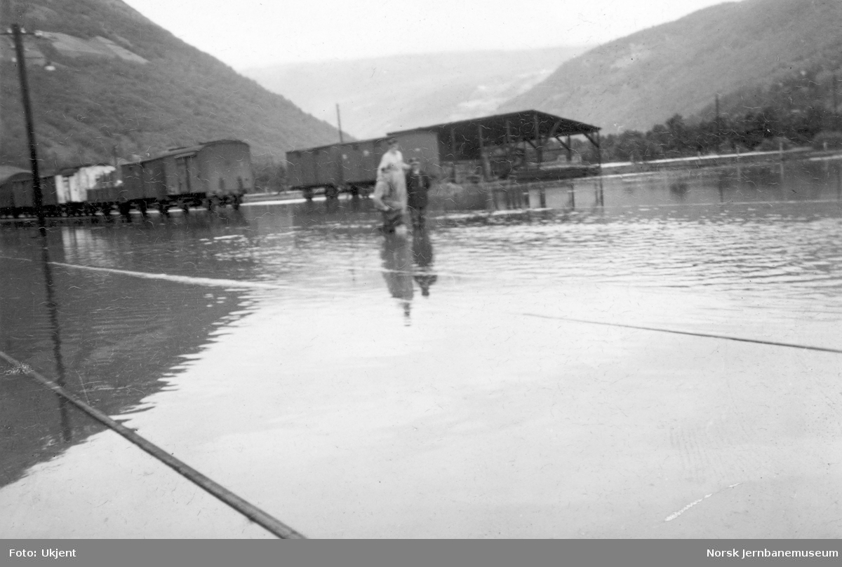Flommen i 1938 : Otta stasjon med vann på stasjonstomta