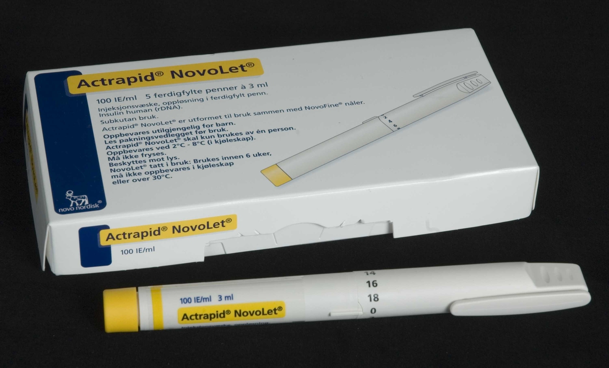 Eske som inneholder 5 insulinpenner og bruksanvisning
